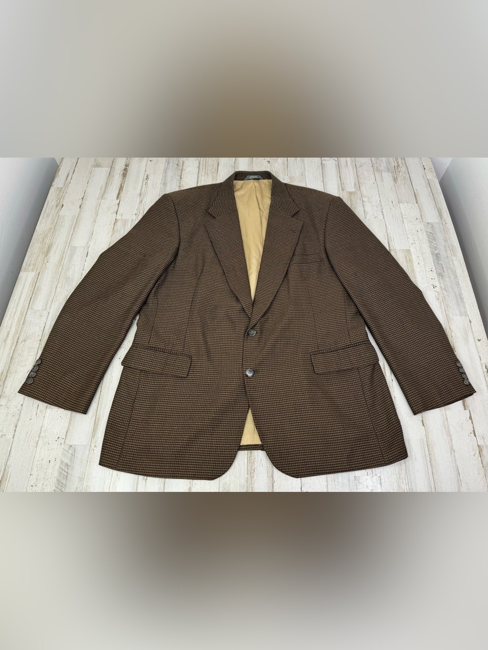Haggar Nailshead Blazer Jacket Worsten Wool Blend 46R Brown